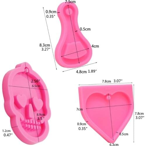 Heart Skull Bottle Opener Shape Keychain Silicone Mold DIY Pendant Resin Mold