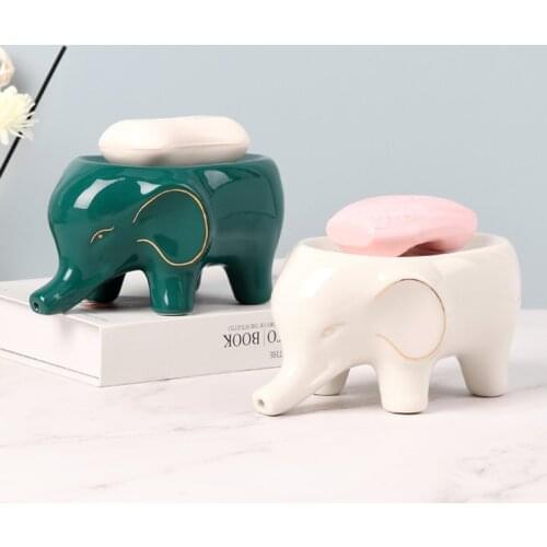 Cute Cartoon Elephant Soap Holder Ceramic Soap Dish Holder Bathroom Artistry Soap Tray Toilet Accessories Bathroom Accessories