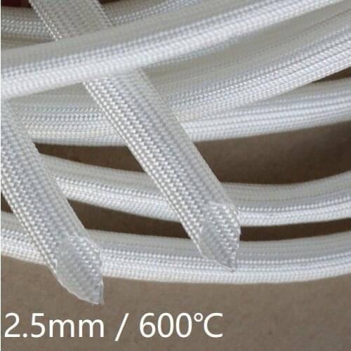 Fiberglass Tube 2.5mm High Temperature Chemical Glass Fiber Braid Sleeve Soft Wire Casing Insulated Pipe Protect 600Deg.C White