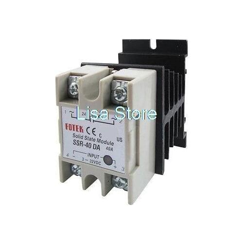 DC to AC LED Indicator Solid State Relay SSR-40DA 40A 3-32V 24-380V w Heat Sink