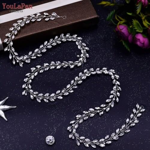 YouLaPan HP394 Rhinestone Wedding Headband Bridal Hair Piece Women Silver Color Tiara Handmade Hair Vine Long Hair Decoration