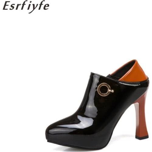 ESRFIYFE 2020 New Plus Size 50 New High Heels Boots Women Sexy Platform Ankle Boots for Women Black Patent Leather Ladies Shoes