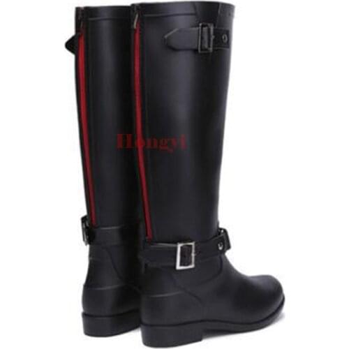 Spring Rainboots Women Knee High Rubber Buckle Boots Ladies Fashion Rain Shoes Woman Waterproof Wellies Plus Size 36-41