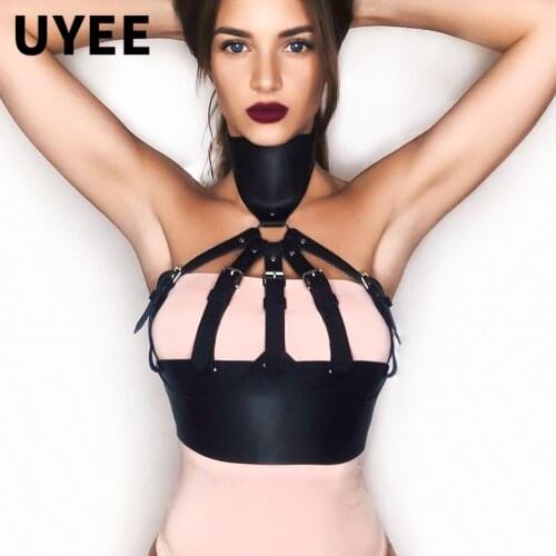 UYEE Gothic Waist Body Harness Belt For Women Black PU Leather Bondage Harness Strap Sexy Lingerie Chest Bra Cage Garter Belts