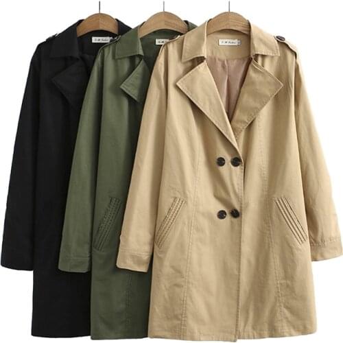 New Large size trench coat women 2019 Spring autumn Loose Windbreaker coat Cotton Casual tops Plus size female trench coat A2355