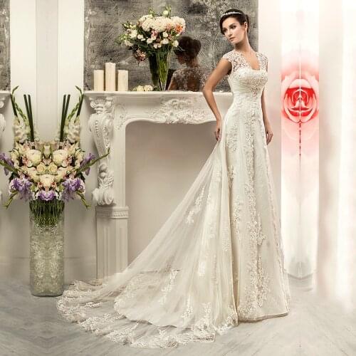 Sexy Designer Longo Mermaid Cap Sleeve Lace Appliques White Wedding Dress Custom Made Fashionable Vestido De Noiva 2015