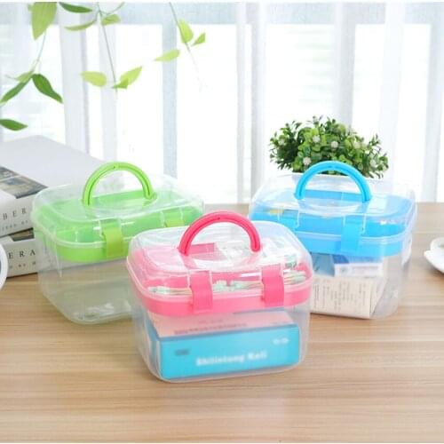 1pcs Transparent First Aid Box Handle Small Medicine Box Multipurpose Storage Case for Car,Home,Travel,Camping Container