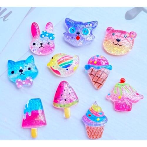 10/20Pcs Cute Mini Shining Cartoon Animals/Ice Cream Flat Back Resin Scrapbooking DIY Jewelry Craft Decoration Accessories G69