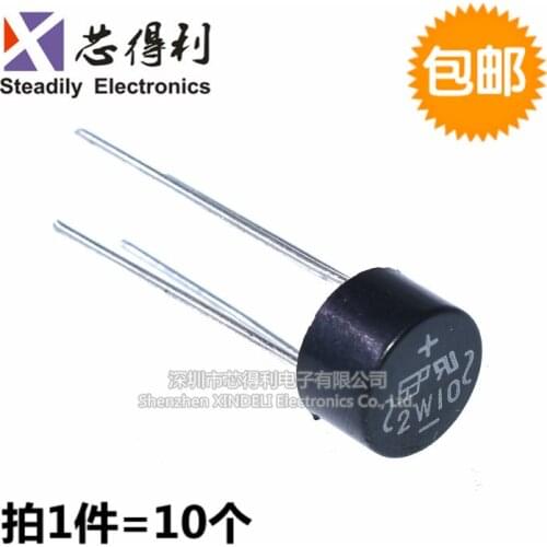 10pcs/lot 2w10 2a1000v Bridge Rectifiers 2A round Bridge Brand New (Can Replace 2w06 2w08)(10 Pieces)