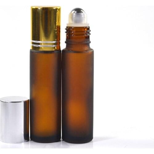 100pcs*10ml Empty Amber Glass Essential oil Roll On Bottle Vials with stainless steel metal roller ball for perfume aromatherapy