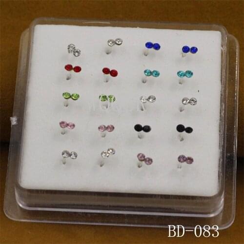 20PCS/Box Multi-Color Double Crystal Head Straight Needle-Shaped Male And Female Nose Nail Body Piercing Pin Jewelry