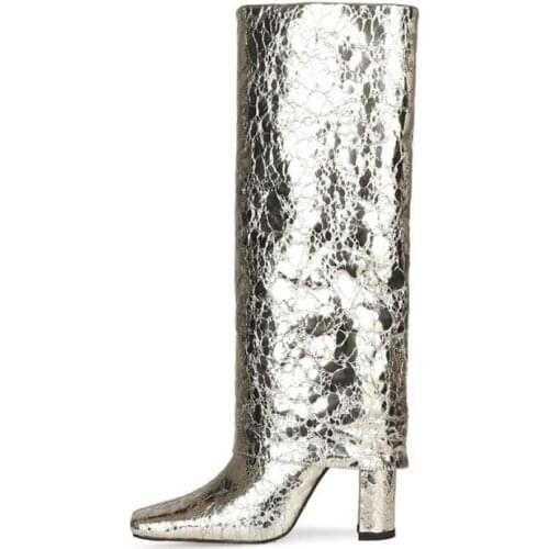 2021 womens autumn and winter European and American fashion Joker thick high heel knee sleeve boots warm square boots