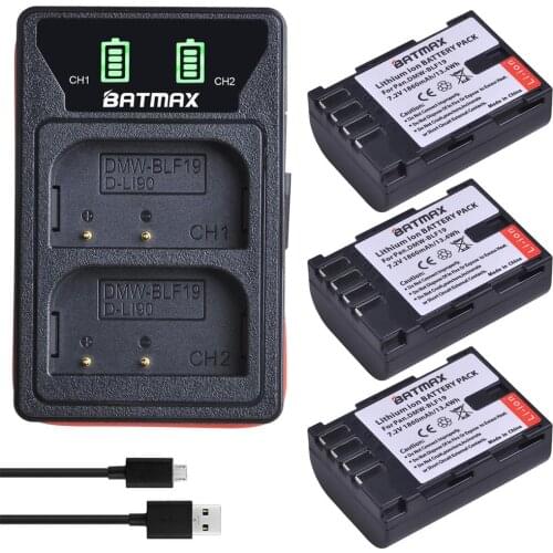 3Pcs 1860mAh DMW-BLF19 DMW BLF19 BLF19E DMW-BLF19e DMW-BLF19PP Battery + LED USB Charger for Panasonic Lumix GH3 GH4 GH5 G9