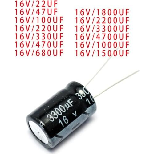 5pcs 6.3v 10v 16v 25v 35v 50v 100v 160v 250v 400v 450v 22UF 47UF 100UF 1000UF 1500UF 2200UF Aluminum electrolytic capacitors