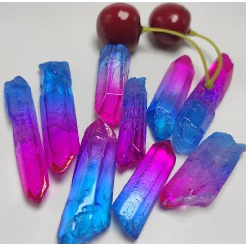 50g Electroplated Blue and Pink Titanium Aura Lemurian Crystal Wand Point Healing Crystal Stone Natural Stones and Minerals