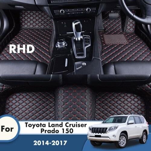 RHD Car Floor Mats For Toyota Land Cruiser Prado 150 2017 2016 2015 2014 Carpets Leather Car Accessories Interior Decoration