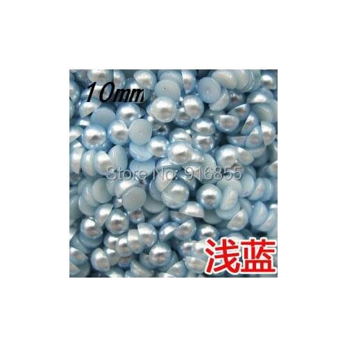 Free shipping10mm 1000pcs craft half round flatback light blue ABS resin imitation pearls beads for DIY nail art decoration