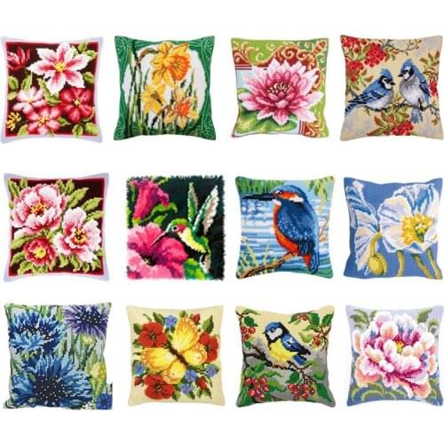 Flower Carpet Embroidery Pillow Knoop Pakket Needlework Set Latch Hook Cushion Button Package Decor
