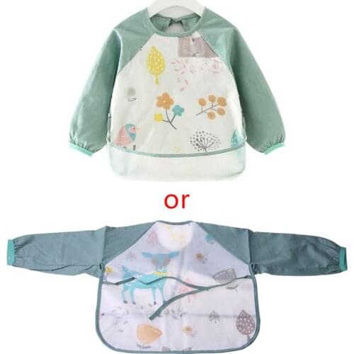 Waterproof Baby Kids Apron Newborn Toddler Cartoon Long Sleeve Art Feeding Bib Burp Cloths Accessories