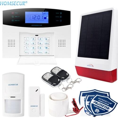 HOMSECUR Wireless 2G Home Security Alarm System+Wireless Solar Red Flash Siren
