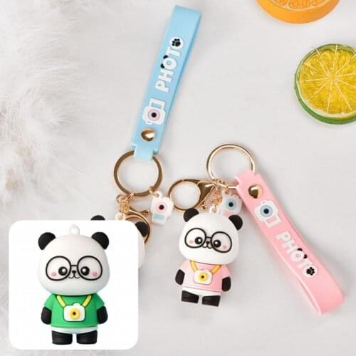 Exquisite Practical Smooth Surface Bag Pendant Glasses Wearing Panda Keychain Multi-purpose for Home