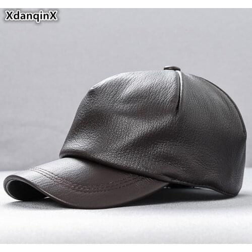 XdanqinX Genuine Leather Hat Autumn Elegant Womens Ponytail Baseball Cap Adjustable Size Men Sheepskin Leather Cap Snapback Cap