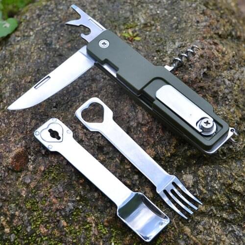 Mack Walker Stainless Steel Multi-function Pocket Knife Fork Spoon Diner Set Multifunction Camping Hunting Tableware Tool