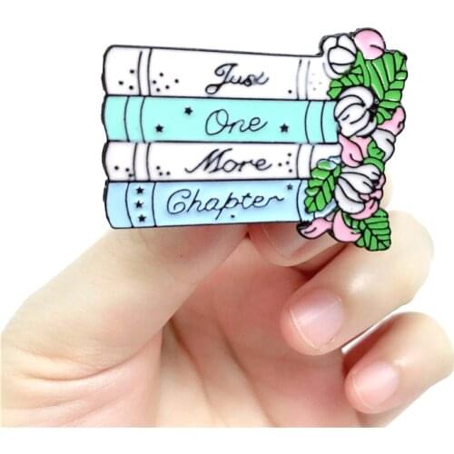 Cartoon JUST ONE MORE CHAPTER Flowers Book scroll Fun Plant Badge Denim Backpack Backpack Pendant Jewelry Gift