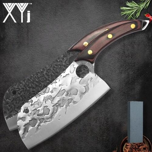 XYj Butcher Cleaver High Carbon Steel Knife Set With Sharpening Stone System Full Tang Chopping Gift Box Cooking Accessory