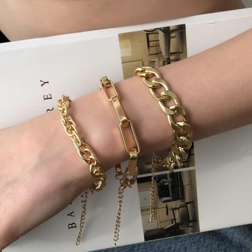 Vintage Snake Chain Bracelets Set for Women Beach Bohemian Fashion Gold Thick Iron Link Bracelet Bangles Punk Hand Jewelry