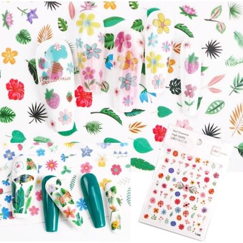 1Pcs Nail Art Water Decals Stickers Transfers Spring Summer Dried Flower Effect Water Wild Flowers Botanical Plants Fern Leaf