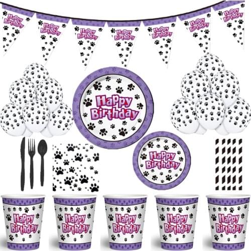Spot Disposable Party Decoration Dog Footprint Tableware Wedding Birthday Children Cups and Saucer Party Supplies Baby Shower