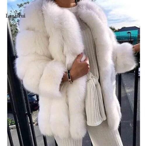 Fake Fox Fur Coat Silver Fox Fur Coat Women Winter black Coats Long Sleeve Jacket Outerwear Women Fashion casaco feminino