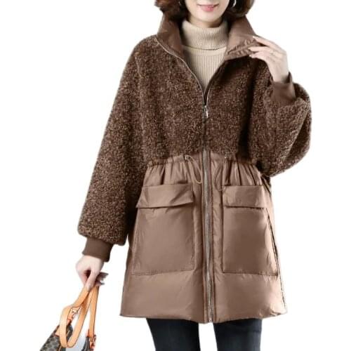 Overcoat Parka Cotton Female Mid-length Winter Splicing Imitate Lambswool Women Jacket Loose Lining Warm Female Cotton Jacket