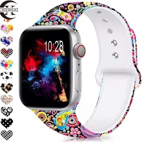 Silicone Strap For Apple Watch band 44mm 40mm 42mm 38mm pulseira correa Printing bracelet apple Watch iwatch series 4 3 5 SE 6