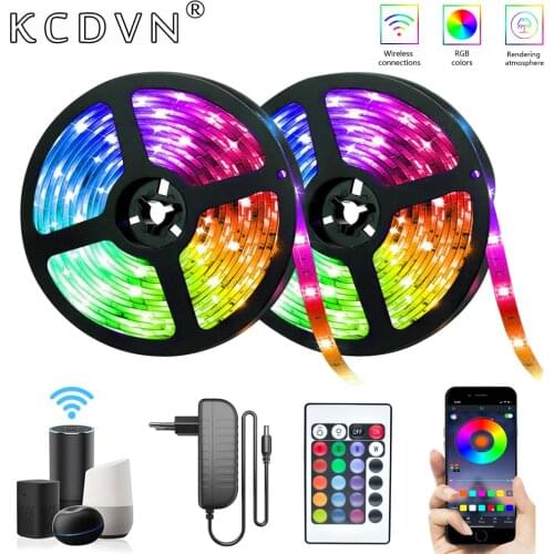 WIFI LED Strip Light RGB 5050 SMD Flexible Ribbon Waterproof Led Luces Tape Diode 20M-5M DC12V Diode Tape Intelligent Controller