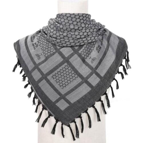 Tactical Desert Arabic Scarf Men Arab Military Keffiyeh Scarf Muslim Hijab Windproof Hunting Hiking Head Neck Scarf with Tassel
