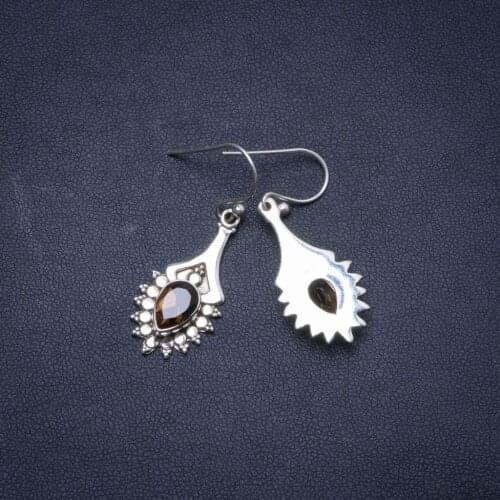 Natural Smoky Quartz Handmade Unique 925 Sterling Silver Earrings 1.5" Y0269