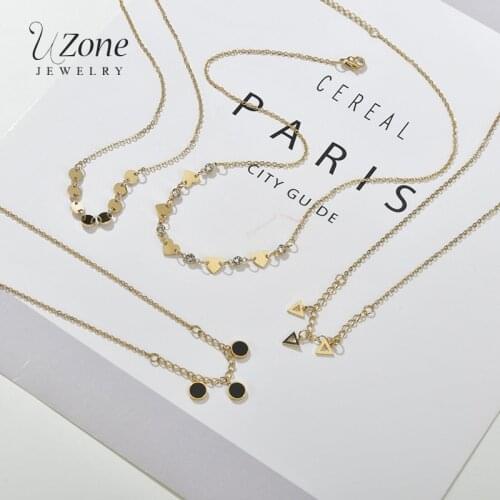 UZone Minimalistic Stainless Steel Tiny Heart Round Pendant Necklace Hollow Triangle Cubic Zircon Necklaces For Women Party Gift