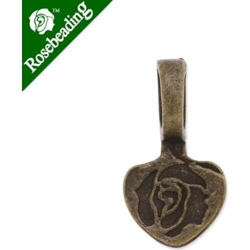 9.5x17.5mm High Quality antique bronze plated heart shape glue On Bails Charm,heart shape with logo on it,sold 50pcs/lot-C3785