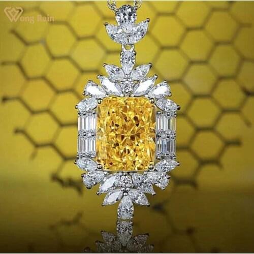 Wong Rain Luxury 100% 925 Sterling Silver Created Moissanite Gemstone Anniversary Party Chain Pendant Necklace Fine Jewelry Gift