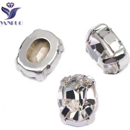 YANRUO 4128 All Sizes Crystal Clear Oval Sewn Stones Craft Gems Point Back Strass Glass Rhinestones For Clothes Decoration