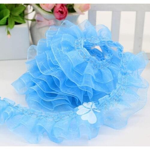 40Yards 4cm Width Ruffle Pleated Lace Trim Ribbon Fabric Edge Skirt Doll Sewing Hemline Red Yellow Purple