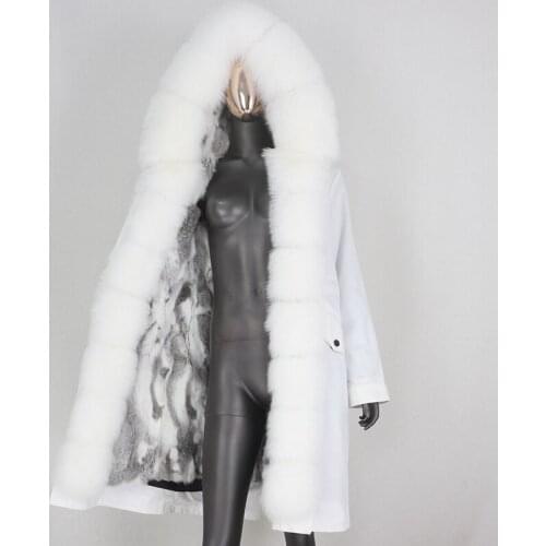 2021 New Real Fur Coat X-long Waterproof Parka Winter Jacket Women Natural Raccoon Fox Fur Hood Rabbit Liner Detachable