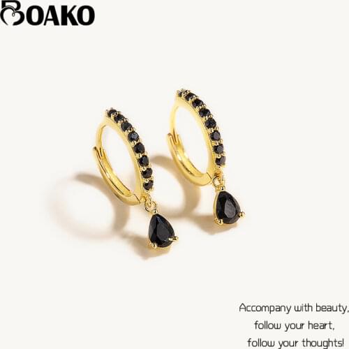 925 Sterling Silver Earrings Bling Black Zircon Piercing Hoop Earring Jewelry For Women Plata de ley 925 Pendientes Oorbellen