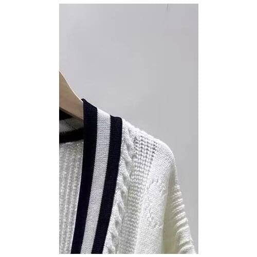2020 Spring and Summer College Contrast Color Casual Black and White Piping Knitted Cardigan Jacket Women