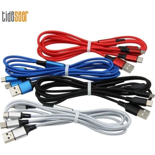 1.2m 3 in 1 USB Cable For iPhone 11 X Samsung Xiaomi Android Mobile Phone Micro Usb Type C Data Sync Charging Line Cord 500pcs