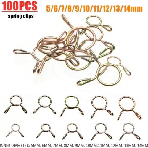 100Pcs 5-14mm Hose Clamp High Quality Zinc Plated Spring Clips Gear Hose Fuel Line Clamp For Boats Motorcycles