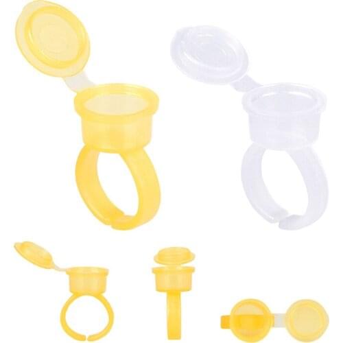 100pcs Tattoo Pigment Ink Ring Cups Eyelash Extend Glue Holder Container With Lid Cover Cap Permanent Makeup Microblading Tool