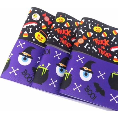 100Y/lot 75mm 3" heat transfer Halloween pumpkin ghost boo grosgrain ribbon DIY handmade material welcome custom order